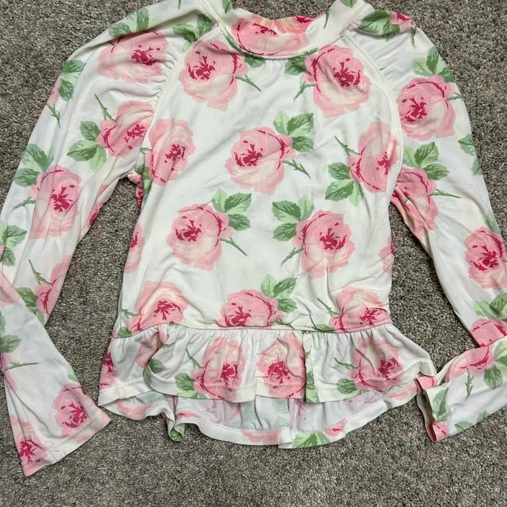 Janie and Jack Girls Long Sleeve Floral Ruffle Rash Guard Swim Top | Size 6